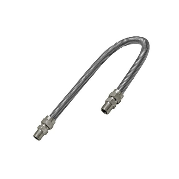Flextron Gas Line Hose 3/8'' O.D. x 24'' Length 1/2" x 3/8" MIP Fittings, Stainless Steel Flexible Connector FTGC-SS14-24D - main